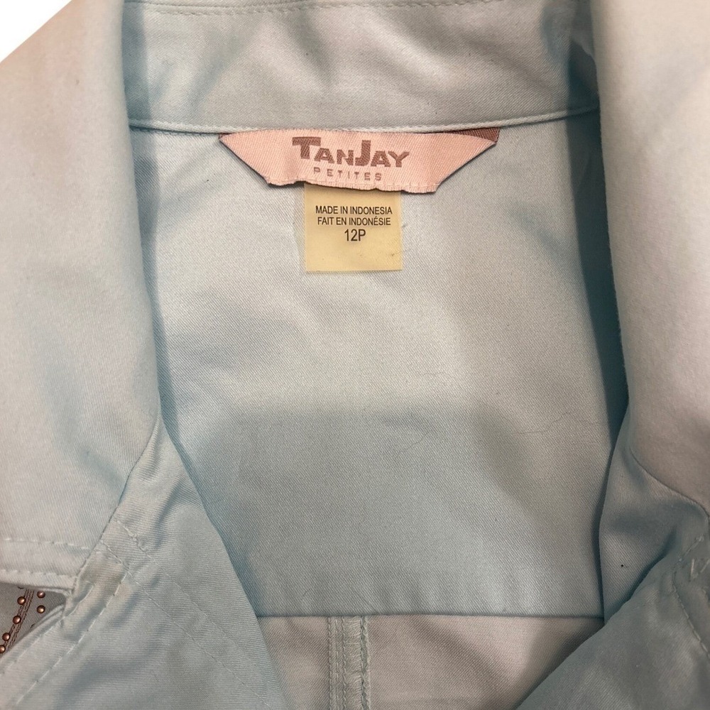 Tanjay Petites Light Blue Rhinestone‎ Embroidered Button Front Jacket 12P 12 - Picture 2 of 7